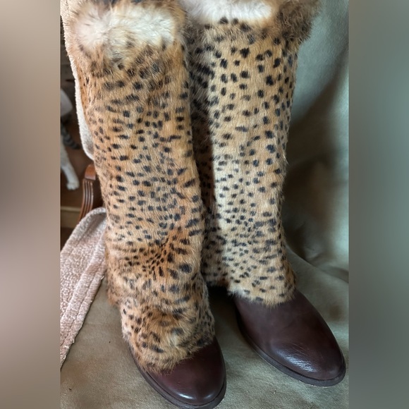Donald J Pliner -Duscha Expresso/Beige Vachetta/Cheetah Shearling Boots - Picture 1 of 8